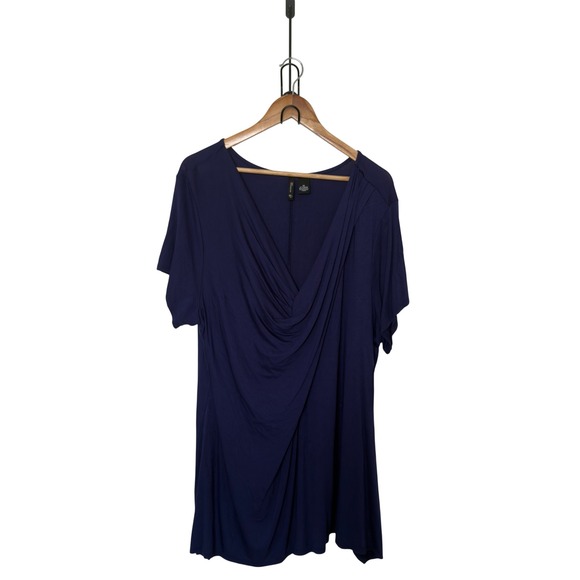 new directions Tops - New Directions Navy Blue 3X Draped V neck Tunic Top Jersey Knit Flowy Stretchy